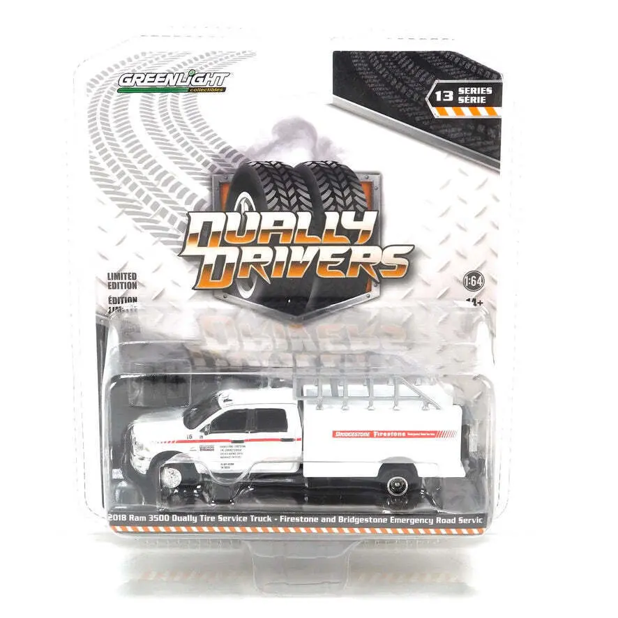 Greenlight 2018 Ram 3500 Tire Service Firestone Bridgestone Dually Drivers 1:64 1