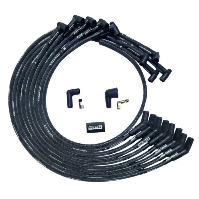 Moroso Sbc Under Header 135 Deg Plug End Hei Sleeved Ultra Spark Plug Wire Set - Black 1
