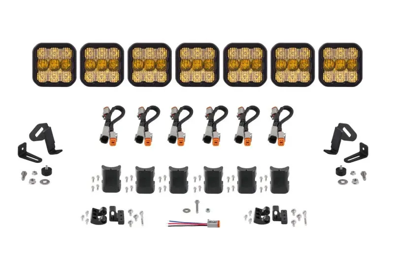 Diode Dynamics Ss5 Sport Universal 7-Pod Lightbar With Crosslink Mount – Yellow Combo Beam 1