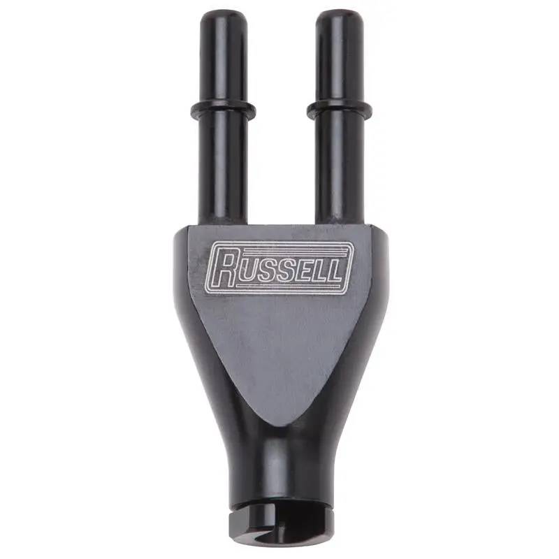 Russell Y-Block Adapter – 3/8" Sae Quick Disconnect Female To Dual 3/8" Sae Male, Black Anodized 1