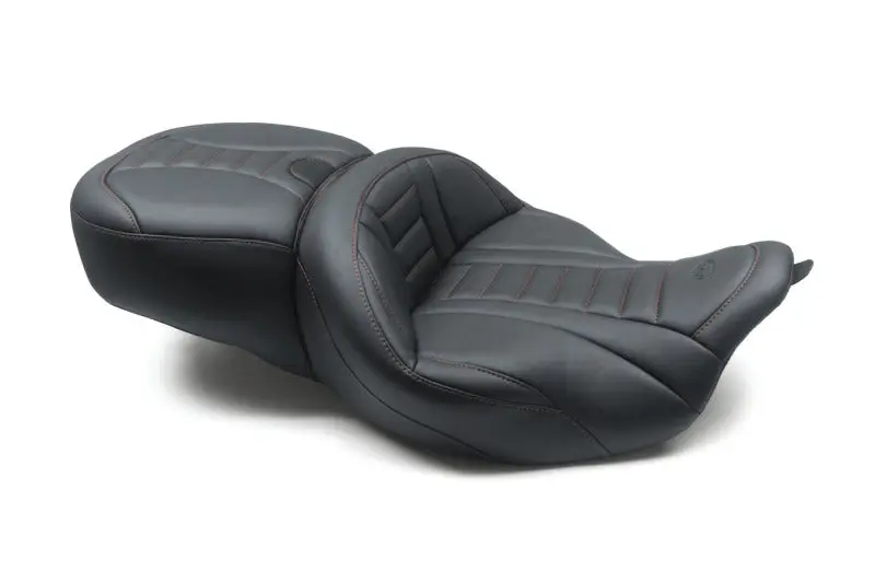 Mustang Deluxe One-Piece Motorcycle Seat For Harley Electra Glide / Road Glide / Road King – Black With Red Stitching (2008–2021) 1