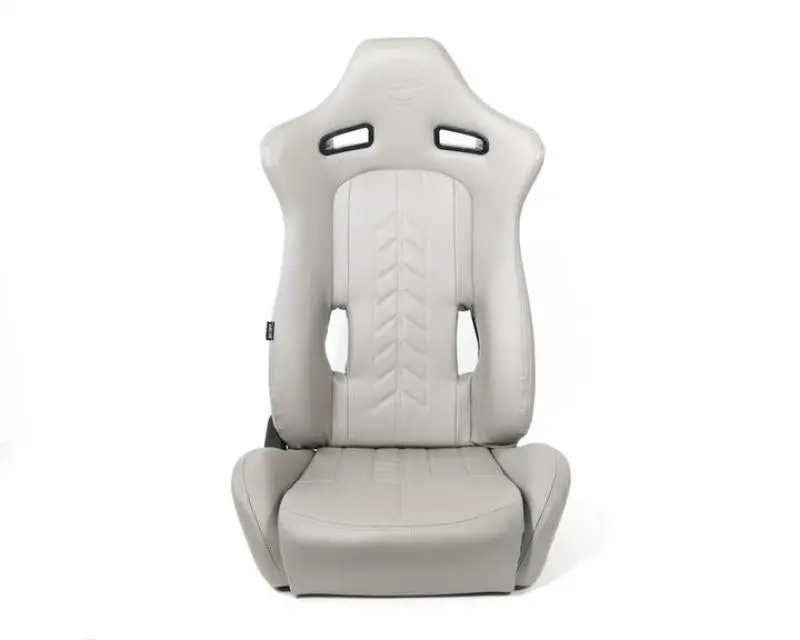 Nrg Reclinable Sport Seat Pair – Arrow Design In Grey Vinyl With Embossed Nrg Logo And Grey Stitching 1